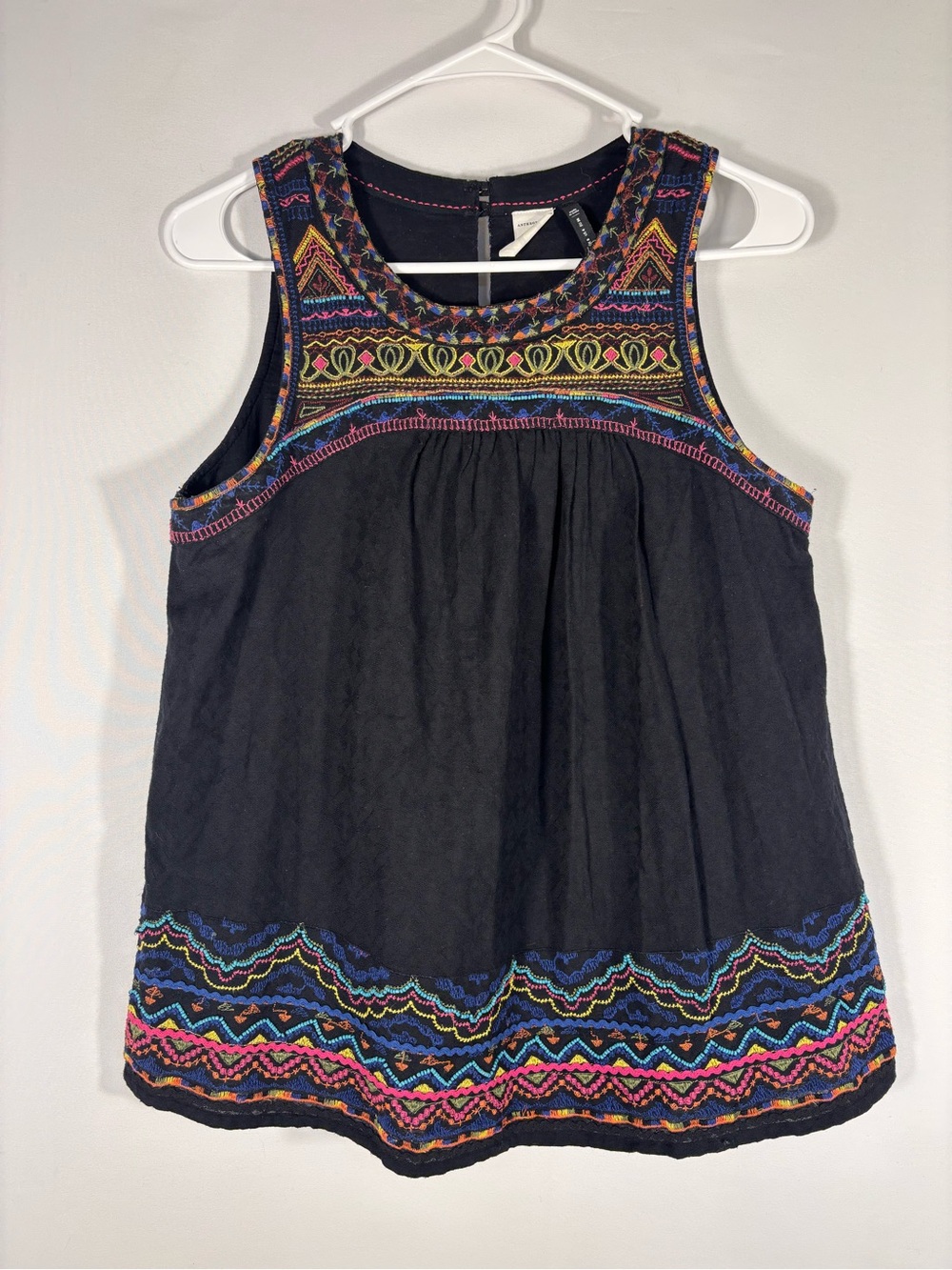 Anthropologie Akemi + Kin Embroidered & Beaded Boho Tank Top Black Size XS